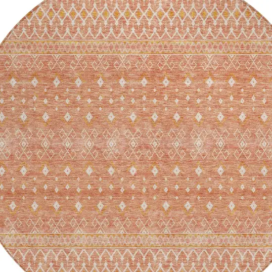 8' Salmon Gold And Ivory Round Tribal Washable Indoor Outdoor Area Rug Photo 4