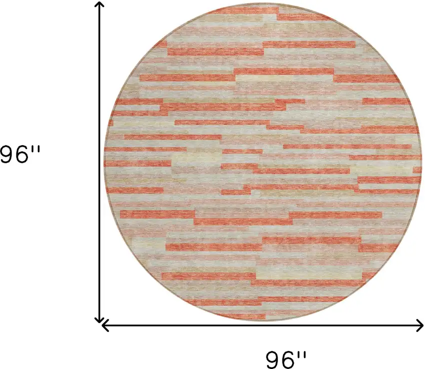 8' Salmon Gray And Beige Round Striped Washable Indoor Outdoor Area Rug Photo 3