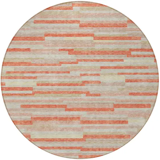 8' Salmon Gray And Beige Round Striped Washable Indoor Outdoor Area Rug Photo 4