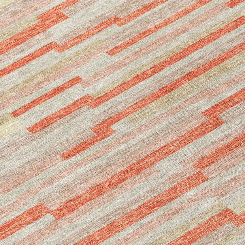 8' Salmon Gray And Beige Round Striped Washable Indoor Outdoor Area Rug Photo 7