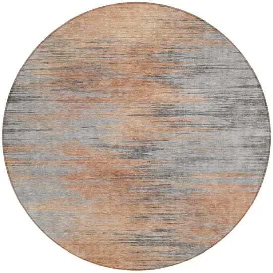 8' Salmon Gray And Charcoal Round Abstract Washable Indoor Outdoor Area Rug Photo 5