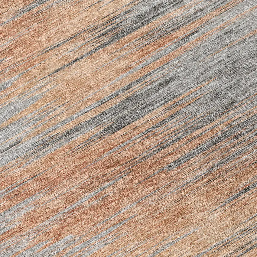 8' Salmon Gray And Charcoal Round Abstract Washable Indoor Outdoor Area Rug Photo 8