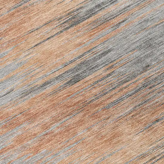 8' Salmon Gray And Charcoal Round Abstract Washable Indoor Outdoor Area Rug Photo 8