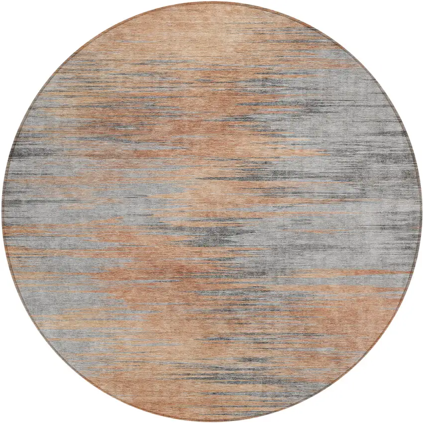 8' Salmon Gray And Charcoal Round Abstract Washable Indoor Outdoor Area Rug Photo 2