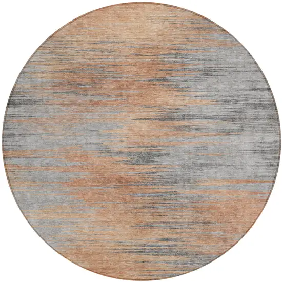8' Salmon Gray And Charcoal Round Abstract Washable Indoor Outdoor Area Rug Photo 2