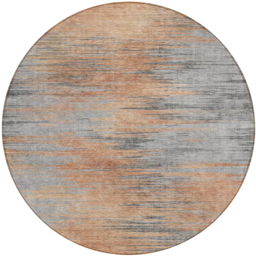 8' Salmon Gray And Charcoal Round Abstract Washable Indoor Outdoor Area Rug Photo 2