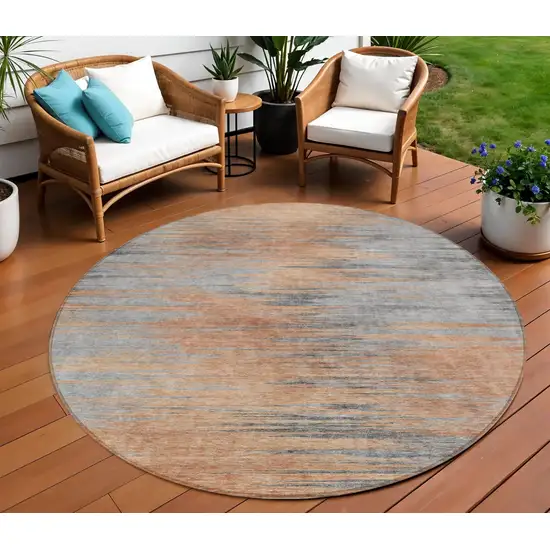 8' Salmon Gray And Charcoal Round Abstract Washable Indoor Outdoor Area Rug Photo 1