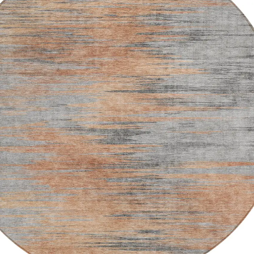 8' Salmon Gray And Charcoal Round Abstract Washable Indoor Outdoor Area Rug Photo 4