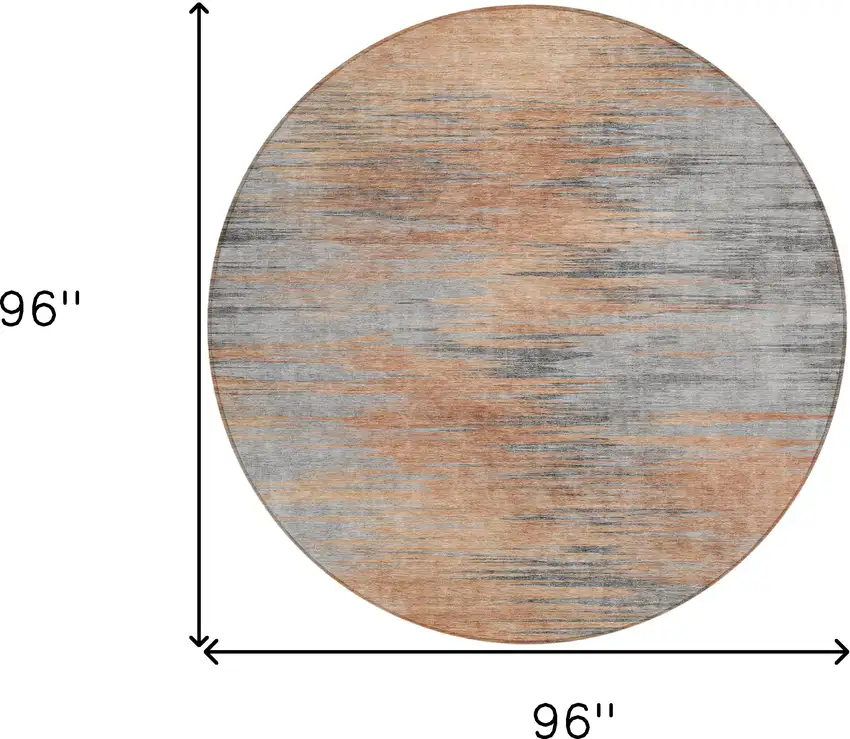 8' Salmon Gray And Charcoal Round Abstract Washable Indoor Outdoor Area Rug Photo 3