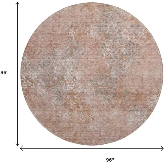8' Salmon Gray And Ivory Abstract Washable Round Rug With UV Protection Photo 9