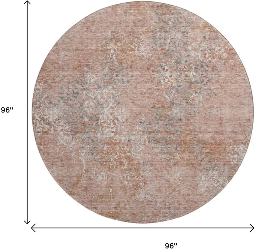 8' Salmon Gray And Ivory Abstract Washable Round Rug With UV Protection Photo 9