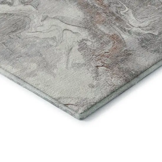 8' Salmon Gray And Ivory Abstract Washable Round Rug With UV Protection Photo 6