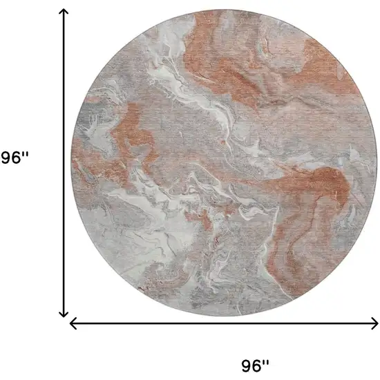 8' Salmon Gray And Ivory Abstract Washable Round Rug With UV Protection Photo 9