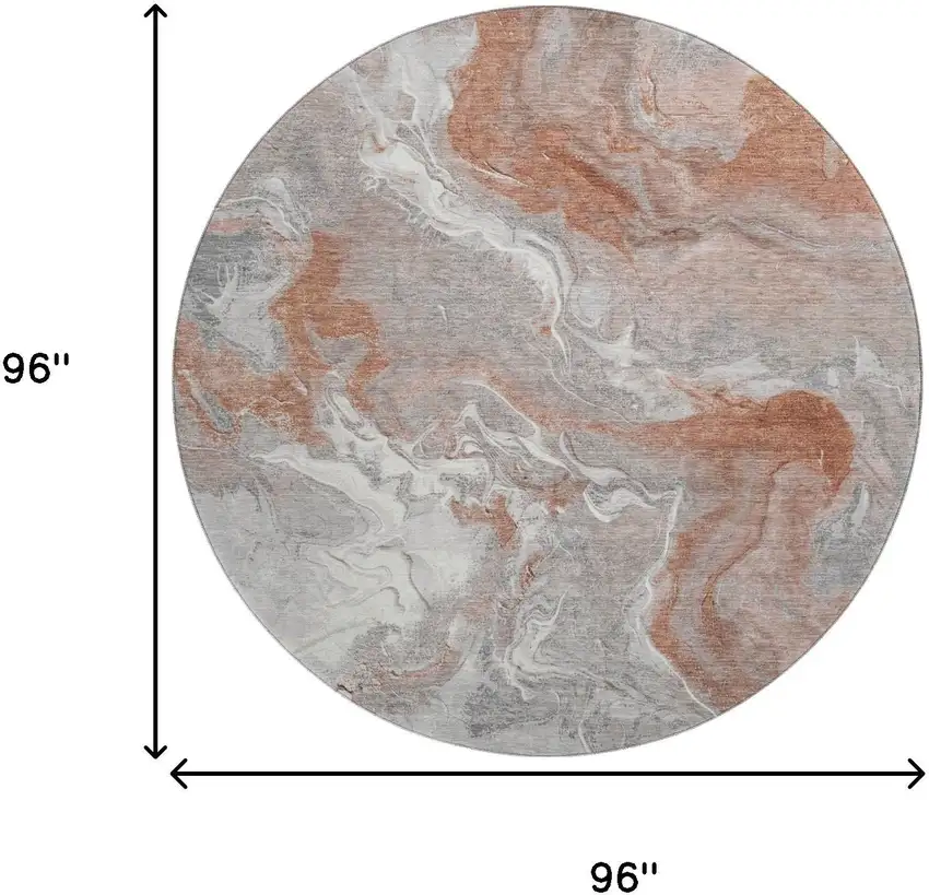 8' Salmon Gray And Ivory Abstract Washable Round Rug With UV Protection Photo 9