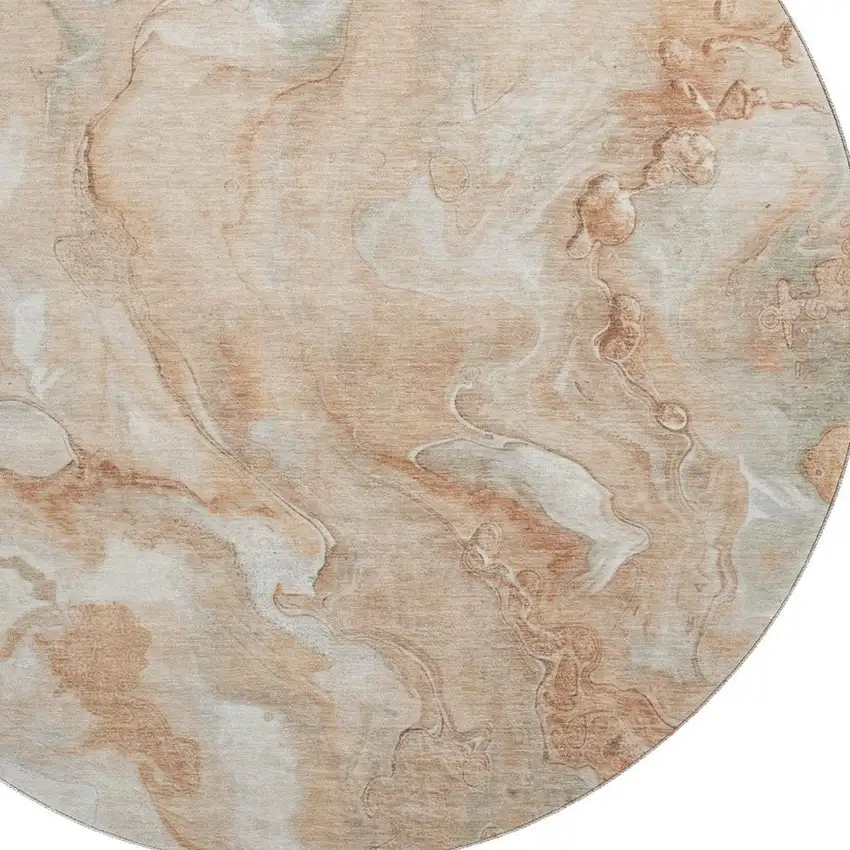 8' Salmon Gray And Ivory Abstract Washable Round Rug With UV Protection Photo 2