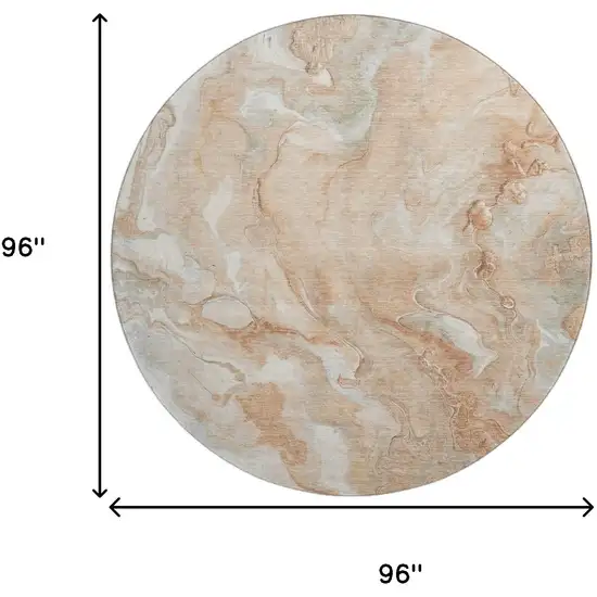 8' Salmon Gray And Ivory Abstract Washable Round Rug With UV Protection Photo 9