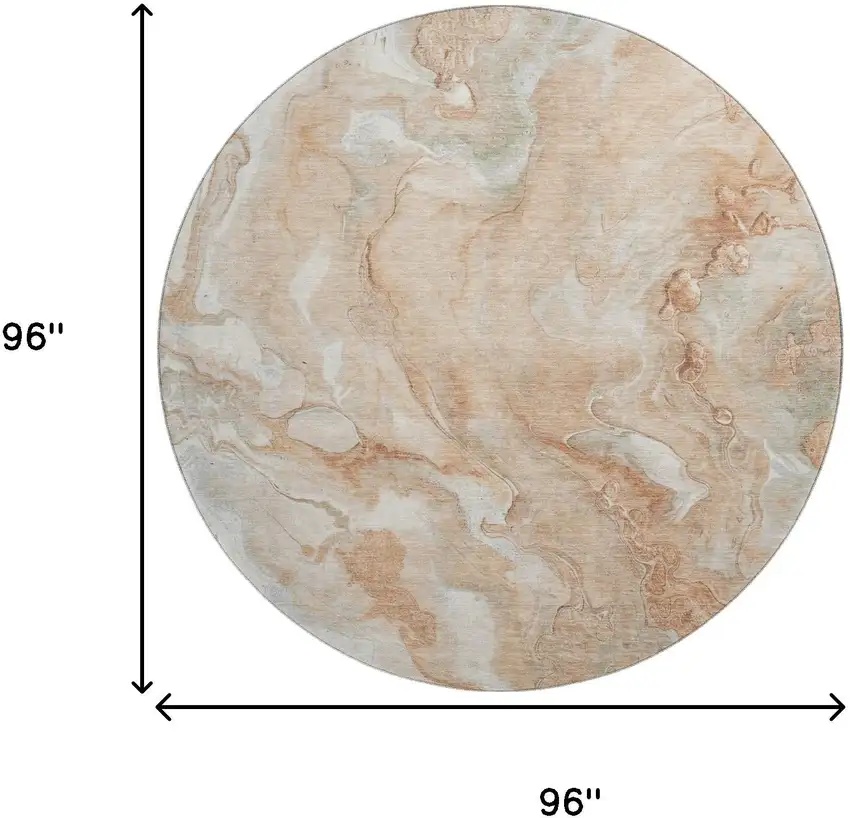 8' Salmon Gray And Ivory Abstract Washable Round Rug With UV Protection Photo 9