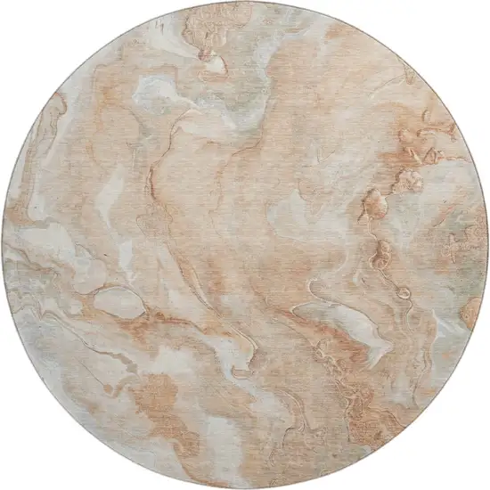 8' Salmon Gray And Ivory Abstract Washable Round Rug With UV Protection Photo 1