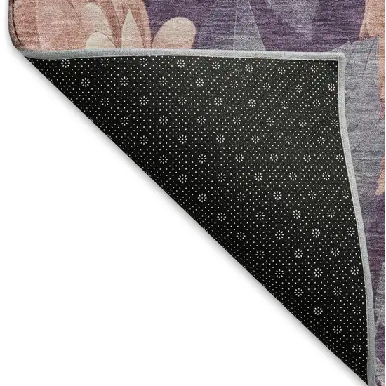 8' Salmon Gray And Ivory Floral Washable Area Rug With UV Protection Photo 6