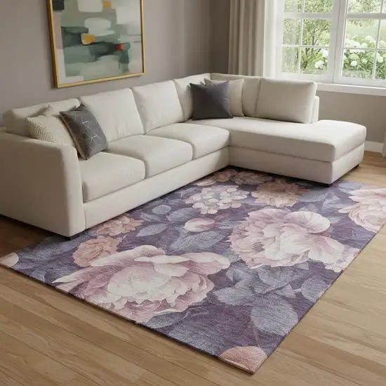 8' Salmon Gray And Ivory Floral Washable Area Rug With UV Protection Photo 2