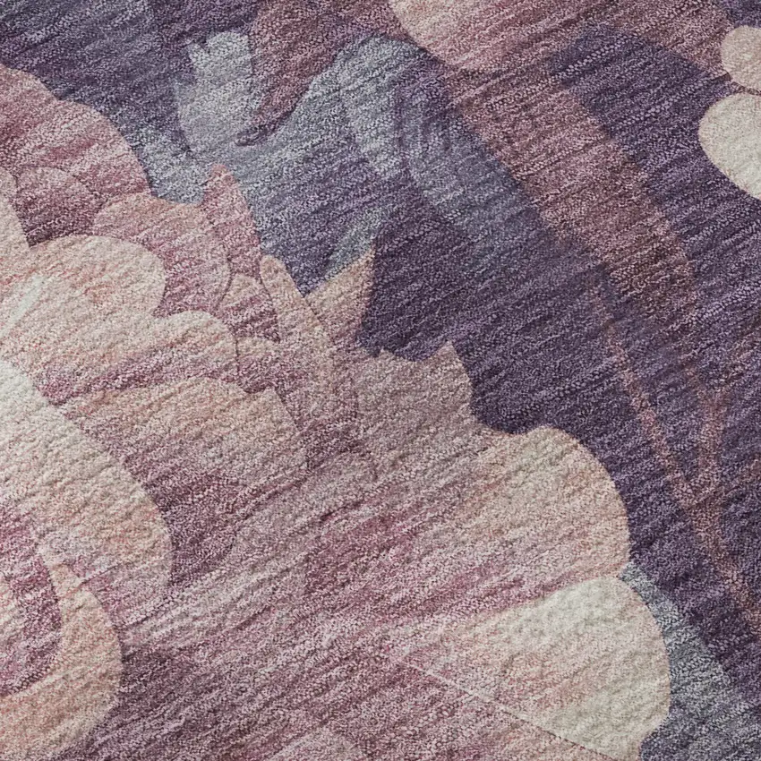 8' Salmon Gray And Ivory Floral Washable Area Rug With UV Protection Photo 9