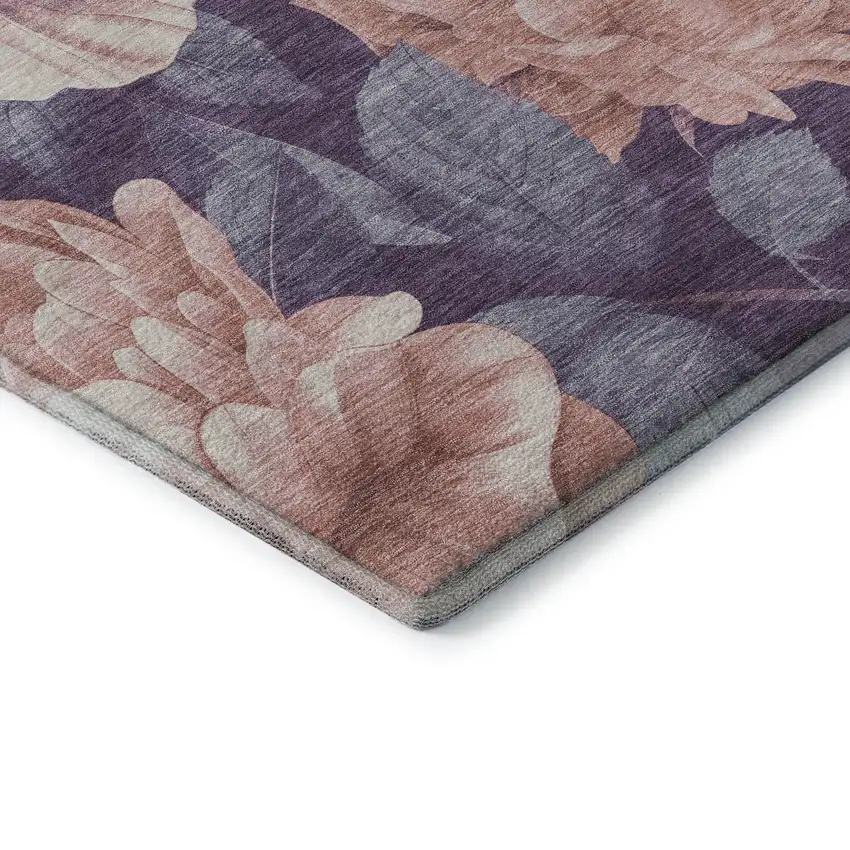 8' Salmon Gray And Ivory Floral Washable Area Rug With UV Protection Photo 7