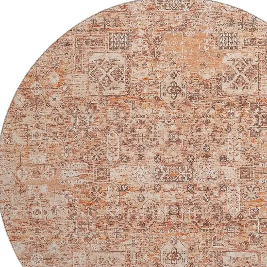 8' Salmon Gray And Ivory Floral Washable Round Rug With UV Protection Photo 3