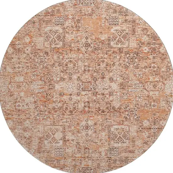 8' Salmon Gray And Ivory Floral Washable Round Rug With UV Protection Photo 4