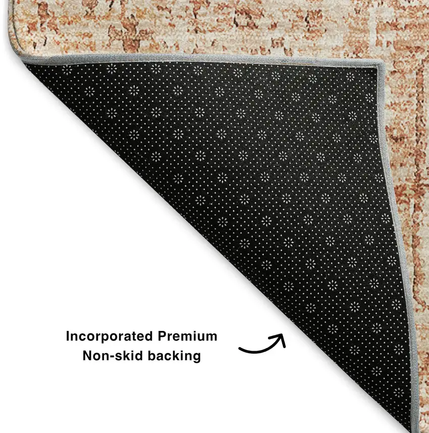 8' Salmon Gray And Ivory Floral Washable Round Rug With UV Protection Photo 6