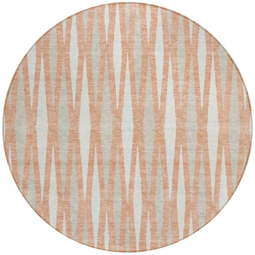 8' Salmon Gray And Ivory Round Geometric Washable Indoor Outdoor Area Rug Photo 6