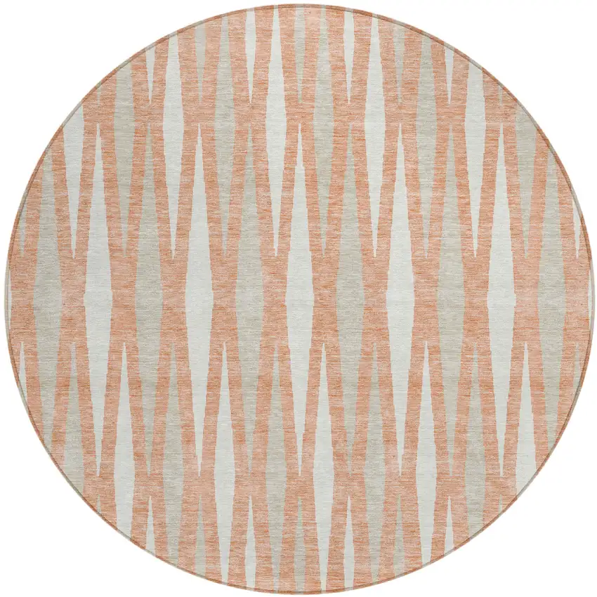 8' Salmon Gray And Ivory Round Geometric Washable Indoor Outdoor Area Rug Photo 2