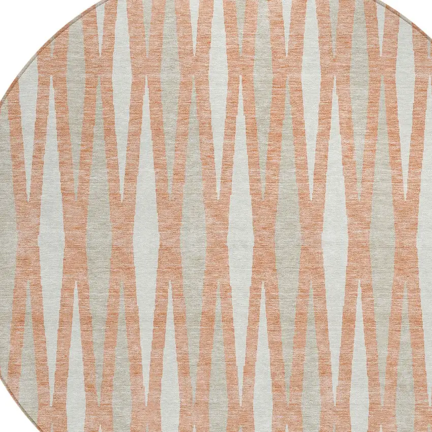8' Salmon Gray And Ivory Round Geometric Washable Indoor Outdoor Area Rug Photo 5