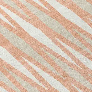 Photo of 8' Salmon Gray And Ivory Round Geometric Washable Indoor Outdoor Area Rug