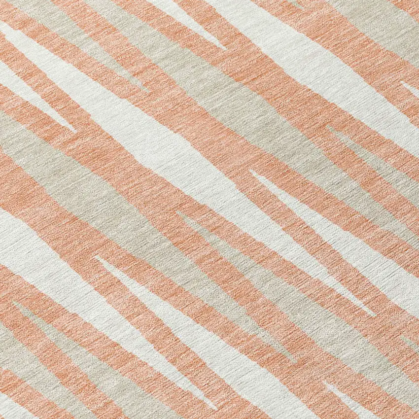 8' Salmon Gray And Ivory Round Geometric Washable Indoor Outdoor Area Rug Photo 4