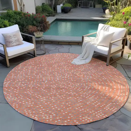 8' Salmon Gray And Ivory Round Polka Dot Washable Indoor Outdoor Area Rug Photo 7
