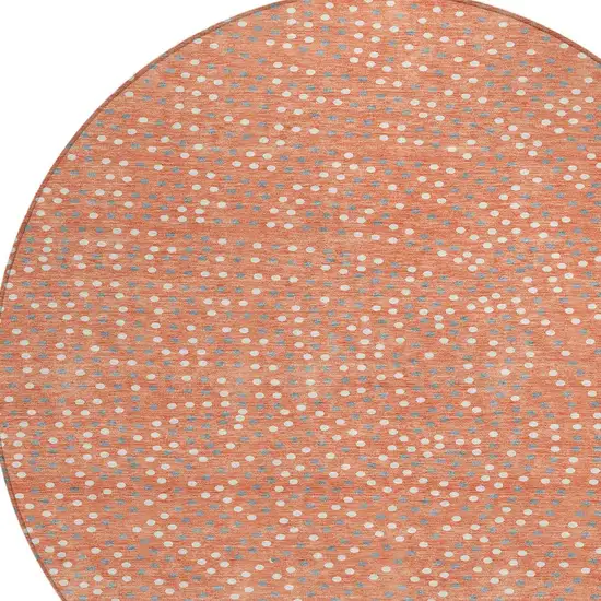 8' Salmon Gray And Ivory Round Polka Dot Washable Indoor Outdoor Area Rug Photo 5