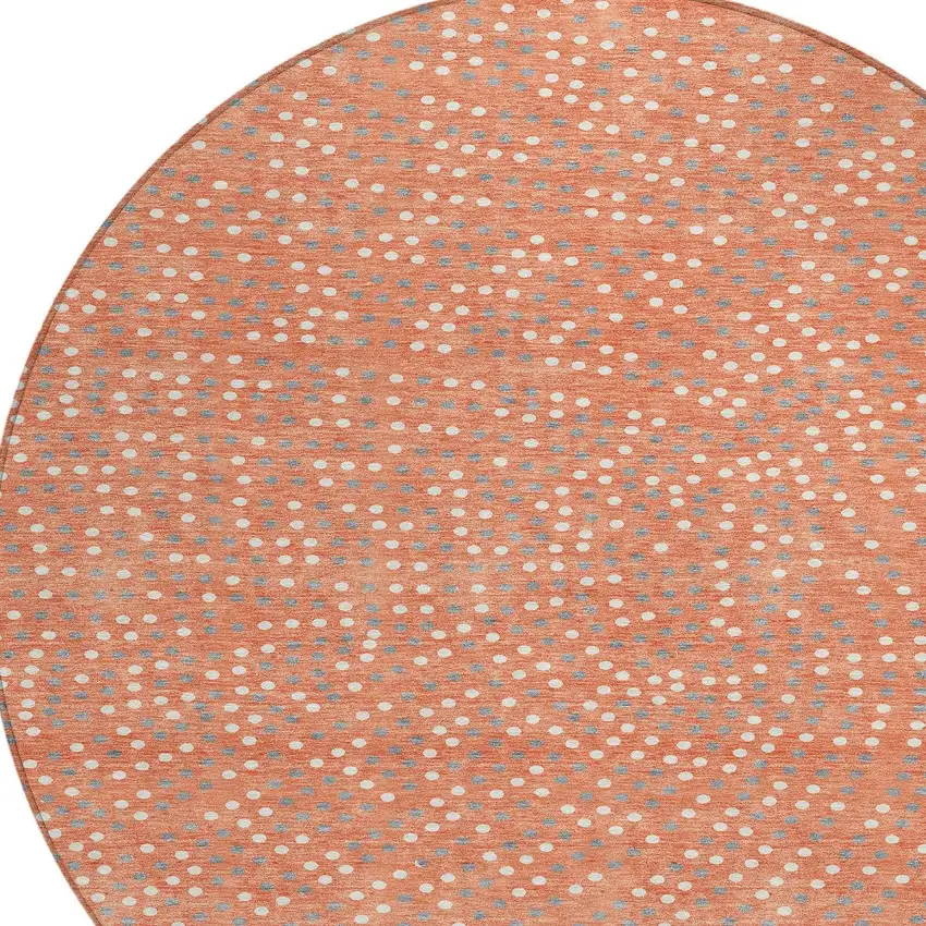 8' Salmon Gray And Ivory Round Polka Dot Washable Indoor Outdoor Area Rug Photo 5