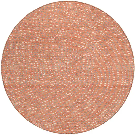 8' Salmon Gray And Ivory Round Polka Dot Washable Indoor Outdoor Area Rug Photo 6