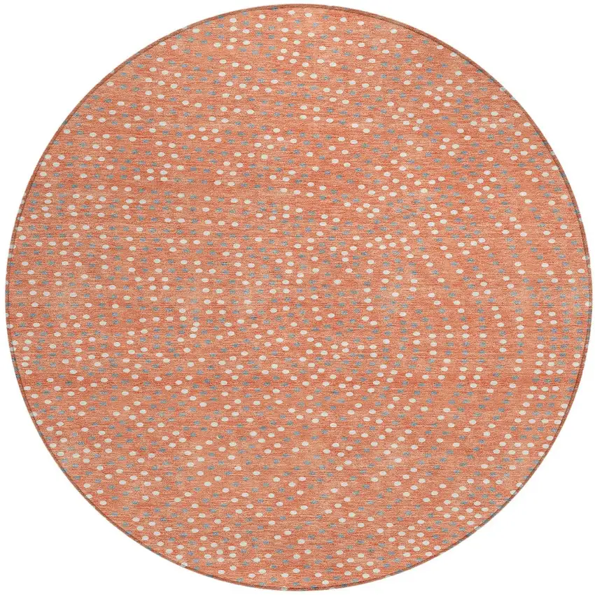 8' Salmon Gray And Ivory Round Polka Dot Washable Indoor Outdoor Area Rug Photo 6