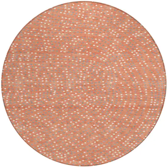 8' Salmon Gray And Ivory Round Polka Dot Washable Indoor Outdoor Area Rug Photo 2