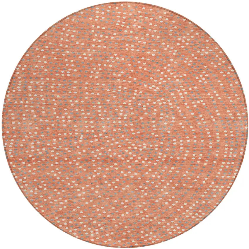 8' Salmon Gray And Ivory Round Polka Dot Washable Indoor Outdoor Area Rug Photo 2