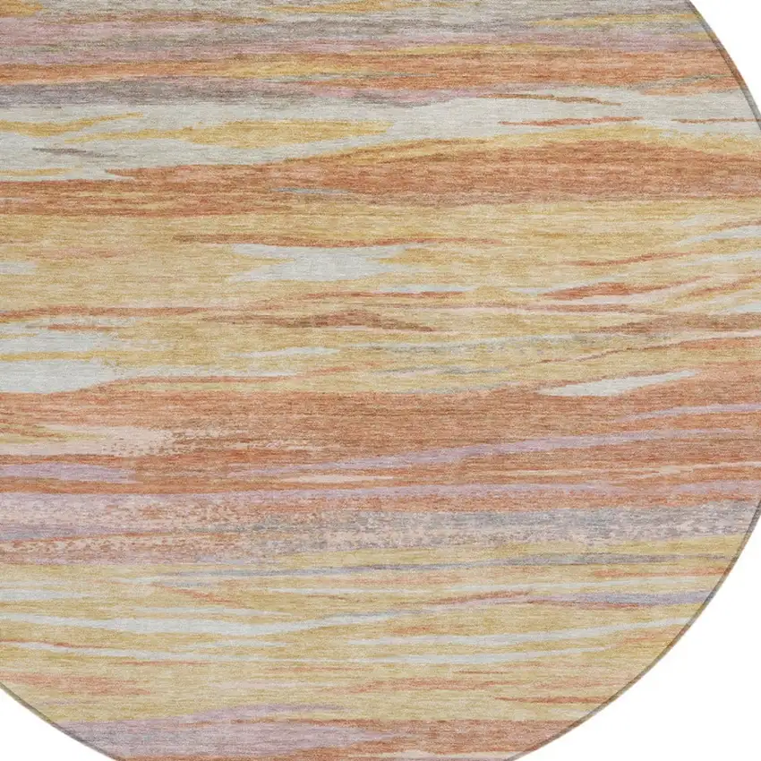 8' Salmon Gray And Lavender Round Abstract Washable Indoor Outdoor Area Rug Photo 9