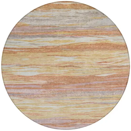 8' Salmon Gray And Lavender Round Abstract Washable Indoor Outdoor Area Rug Photo 3