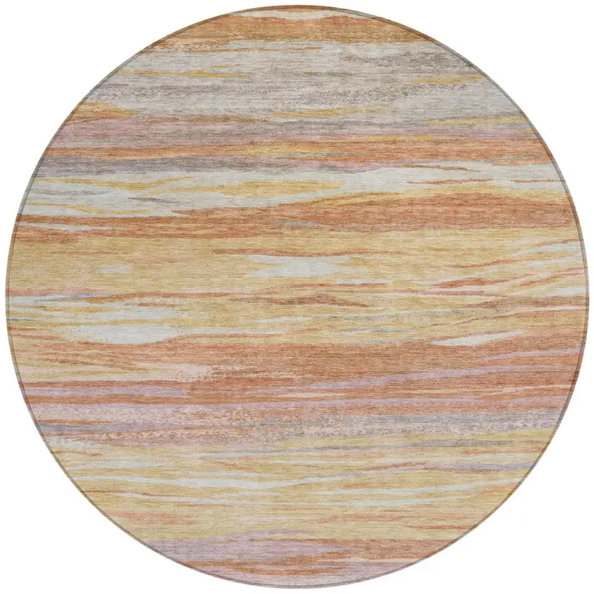 8' Salmon Gray And Lavender Round Abstract Washable Indoor Outdoor Area Rug Photo 3