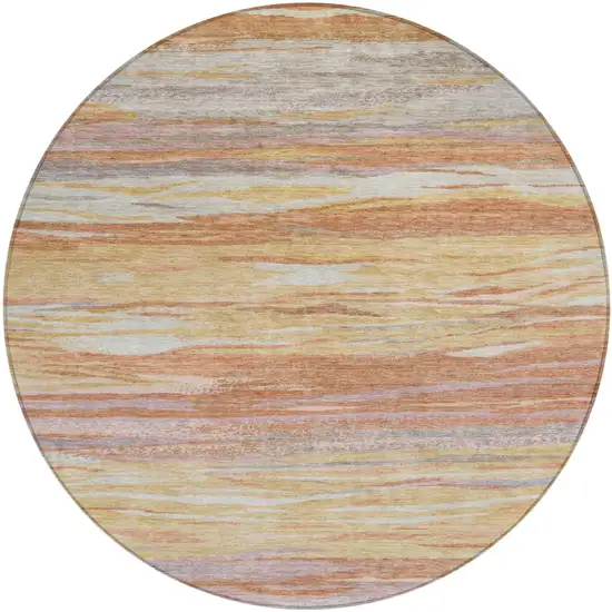 8' Salmon Gray And Lavender Round Abstract Washable Indoor Outdoor Area Rug Photo 1