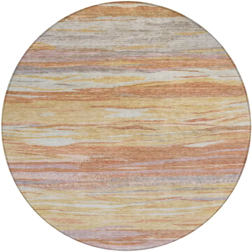 8' Salmon Gray And Lavender Round Abstract Washable Indoor Outdoor Area Rug Photo 1