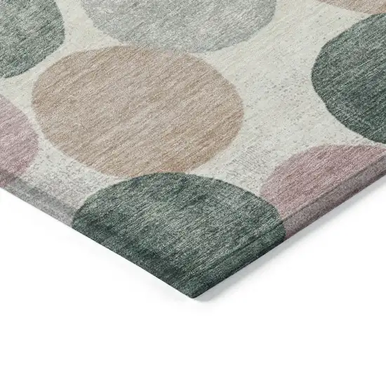 8' Salmon Green And Peach Round Geometric Washable Indoor Outdoor Area Rug Photo 9