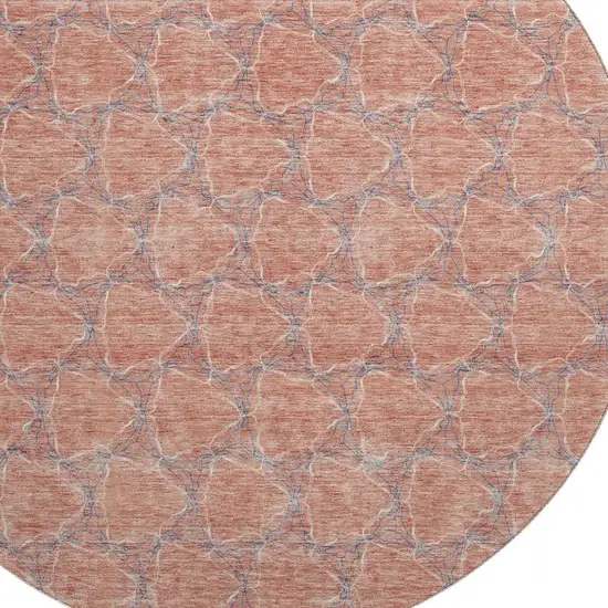8' Salmon Ivory And Blue Geometric Washable Round Rug With UV Protection Photo 2
