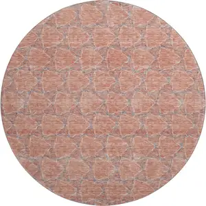 Photo of 8' Salmon Ivory And Blue Geometric Washable Round Rug With UV Protection