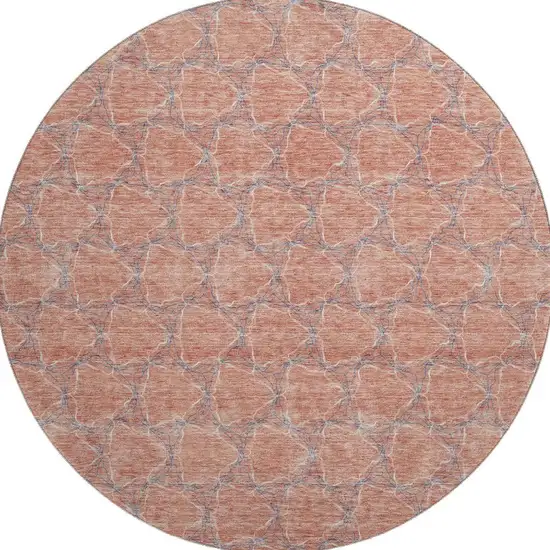 8' Salmon Ivory And Blue Geometric Washable Round Rug With UV Protection Photo 3